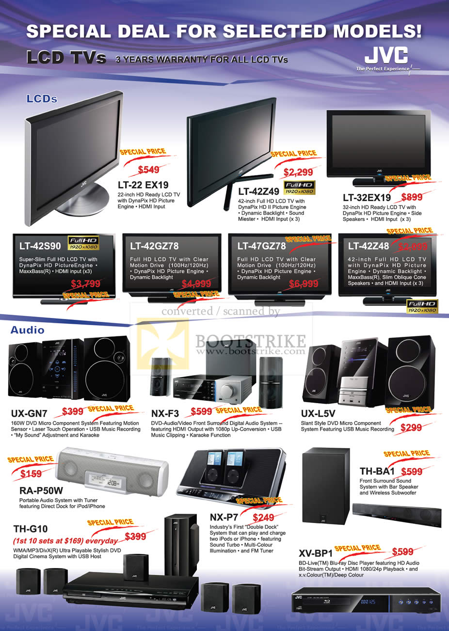 Sitex 2009 price list image brochure of JVC LCD TV Audio DVD Micro Component System Blu Ray Digital Cinema Speakers