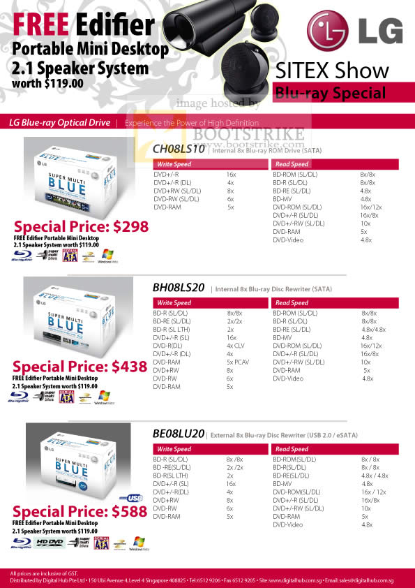 Sitex 2009 price list image brochure of LG Blu Ray Optical Drive Writer Ch08ls10 Bh08ls10 Be08lu20