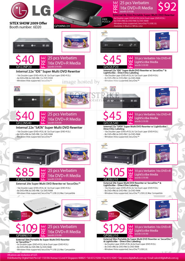 Sitex 2009 price list image brochure of LG DVD Rewriter Internal External Super Multi IDE SATA
