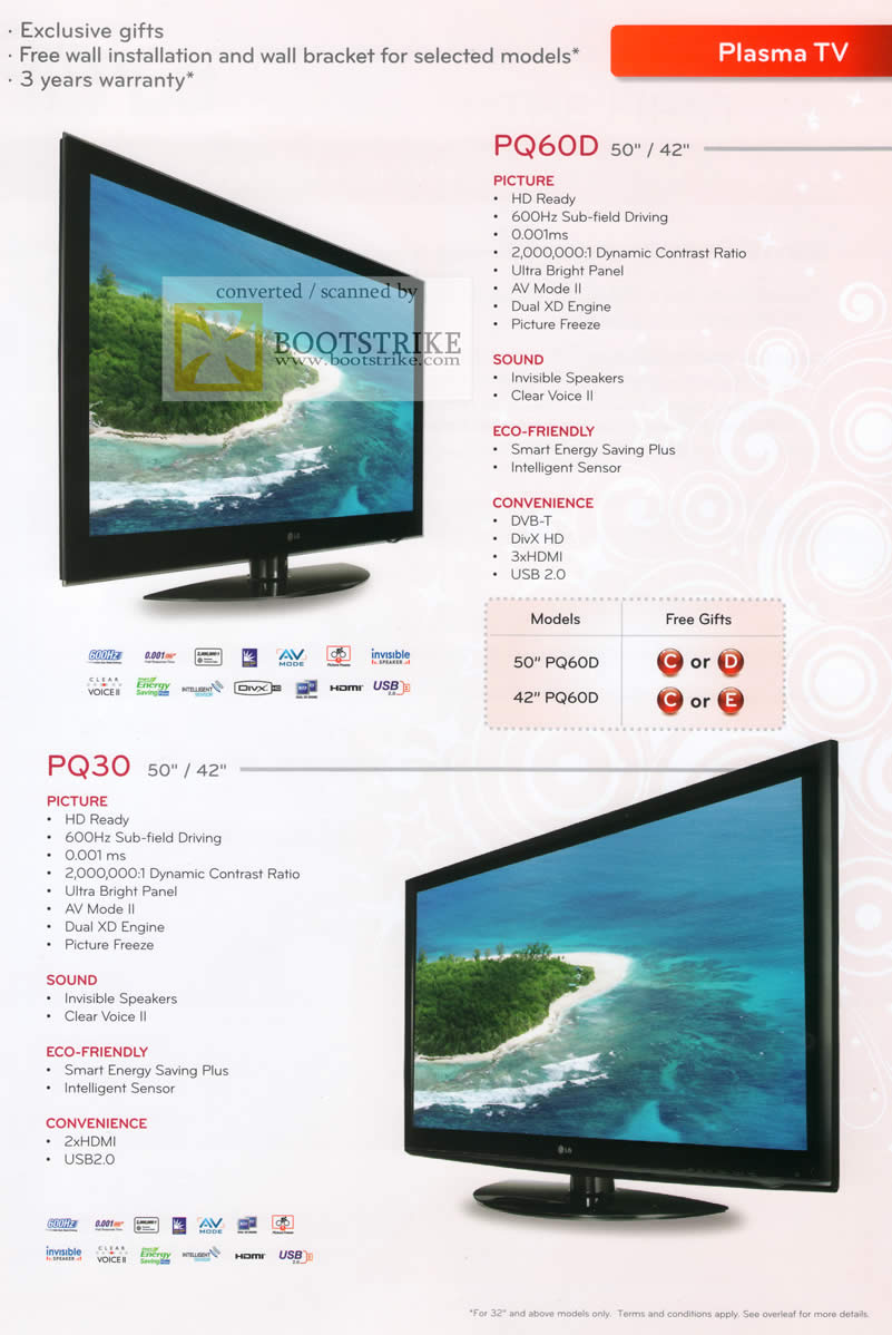 Sitex 2009 price list image brochure of LG Plasma TV PQ60D PQ30