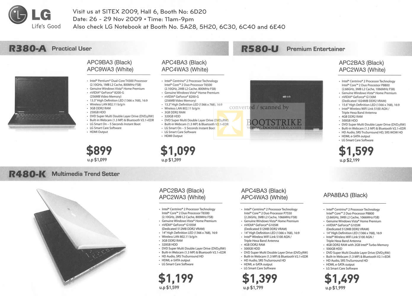 Sitex 2009 price list image brochure of LG R380 A R580 U R480 K Notebooks