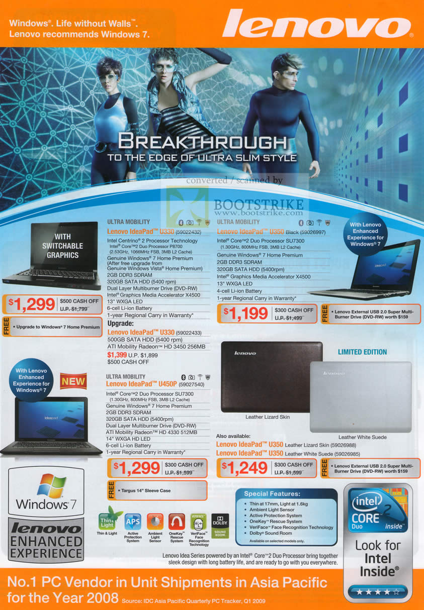 Sitex 2009 price list image brochure of Lenovo Notebooks IdeaPad U330 U350 U450P