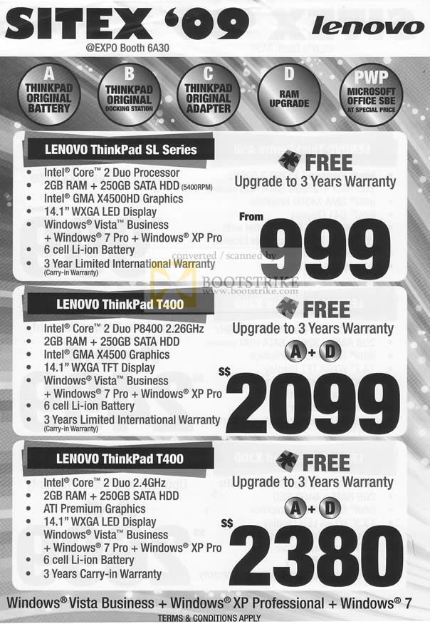 Sitex 2009 price list image brochure of Lenovo ThinkPad SL Series T400 Desktop