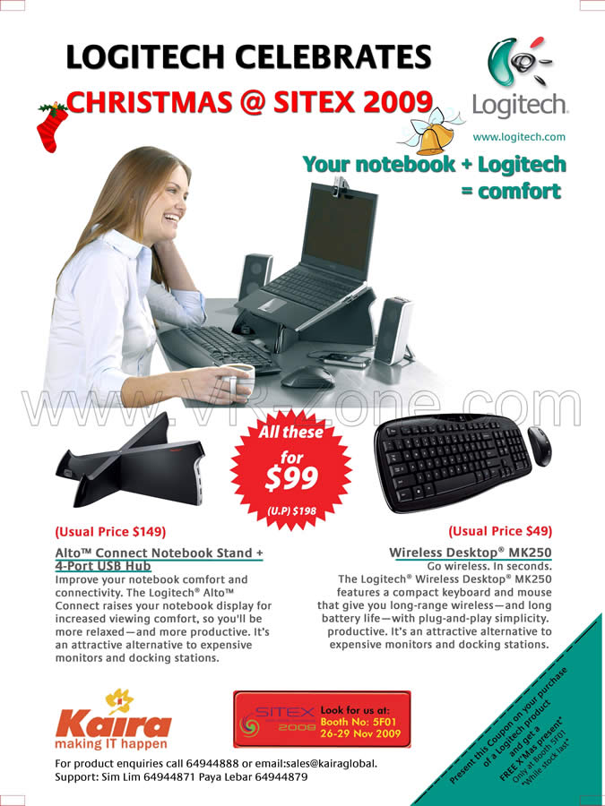 Sitex 2009 price list image brochure of Logitech Kaira Alto Connect Notebook Wireless Desktop MK250