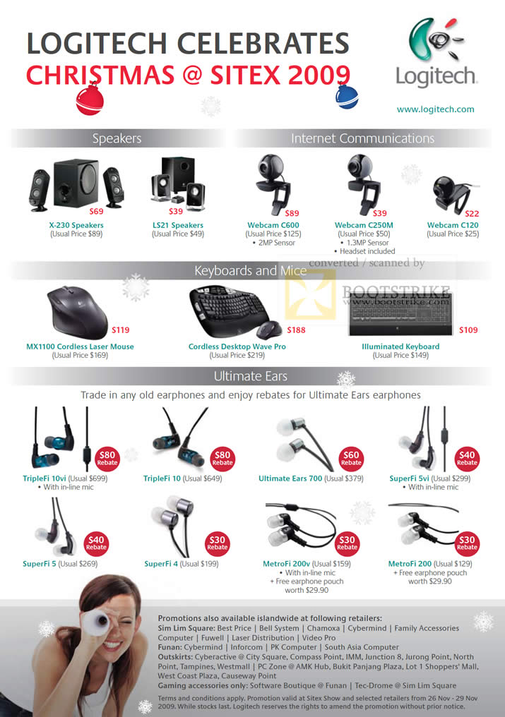 Sitex 2009 price list image brochure of Logitech Speakers Webcam Laser Mouse Keyboard Ultimate Ears