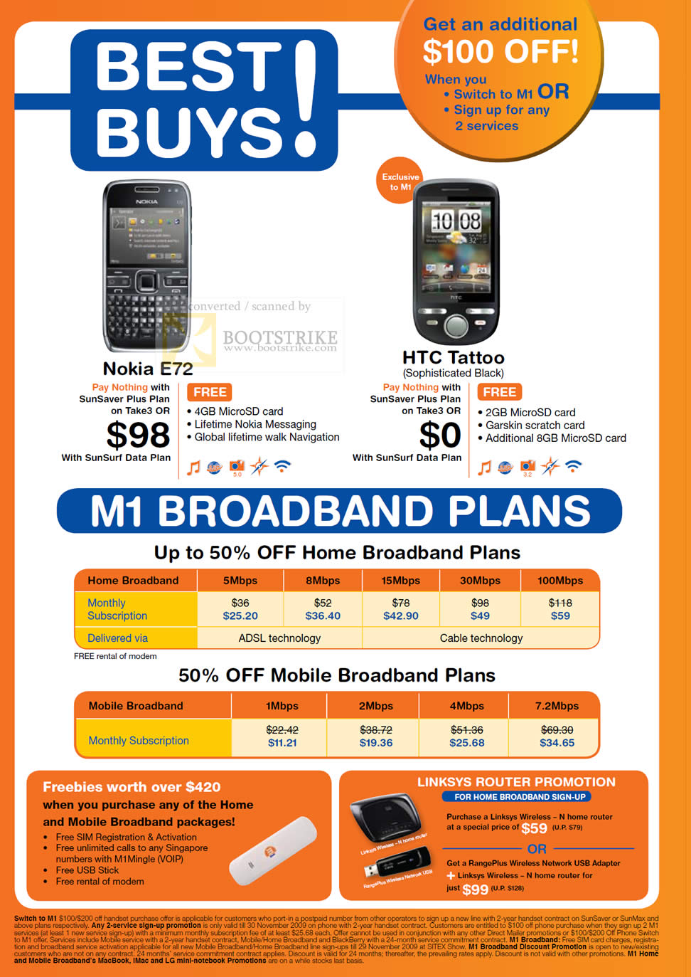 Sitex 2009 price list image brochure of M1 Broadband Noka E72 HTC Tattoo Mobile Broadband Linksys Router