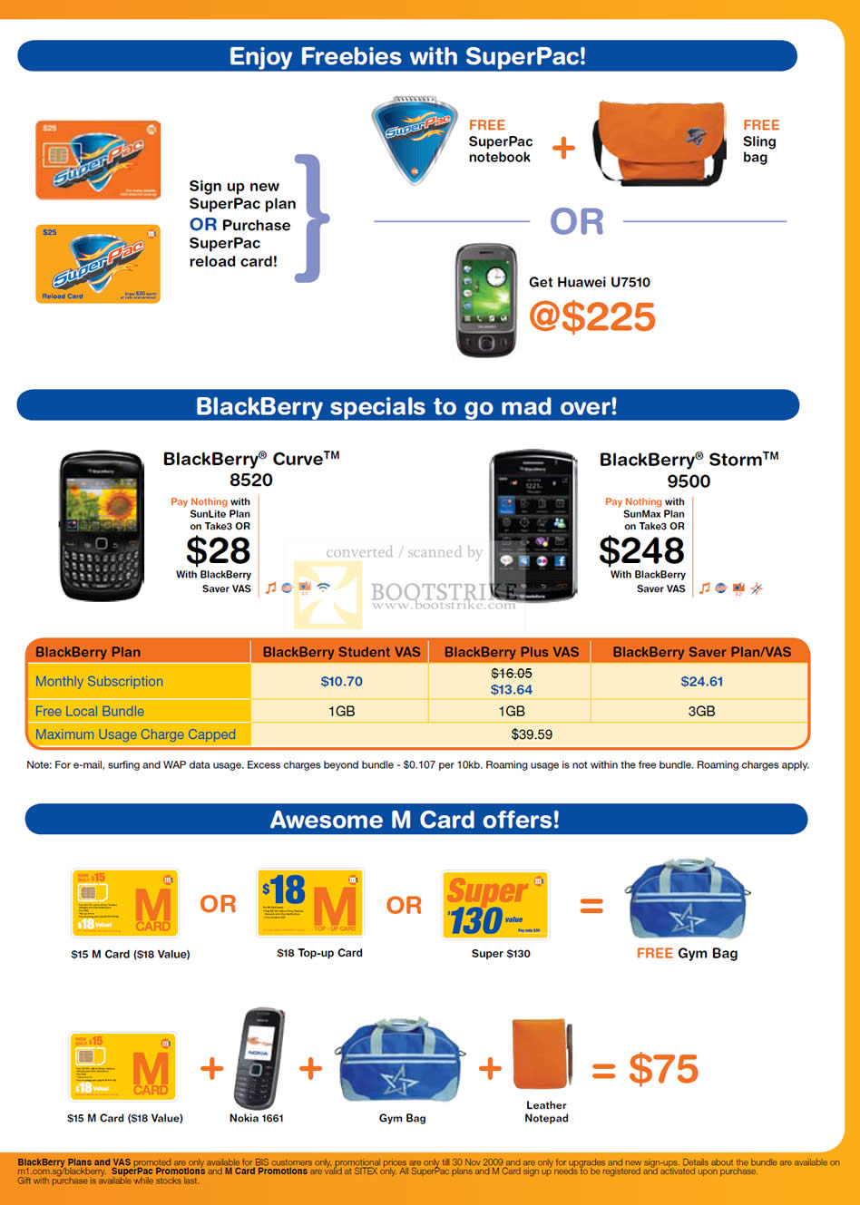 Sitex 2009 price list image brochure of M1 SuperPac Blackberry Curve 8520 Storm 9500 M Card