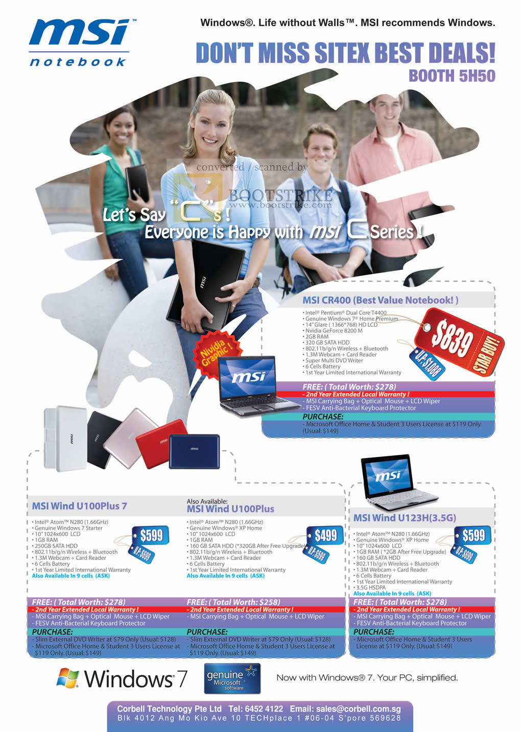 Sitex 2009 price list image brochure of MSI Notebook CR400 Wind U100Plus 7 U123H