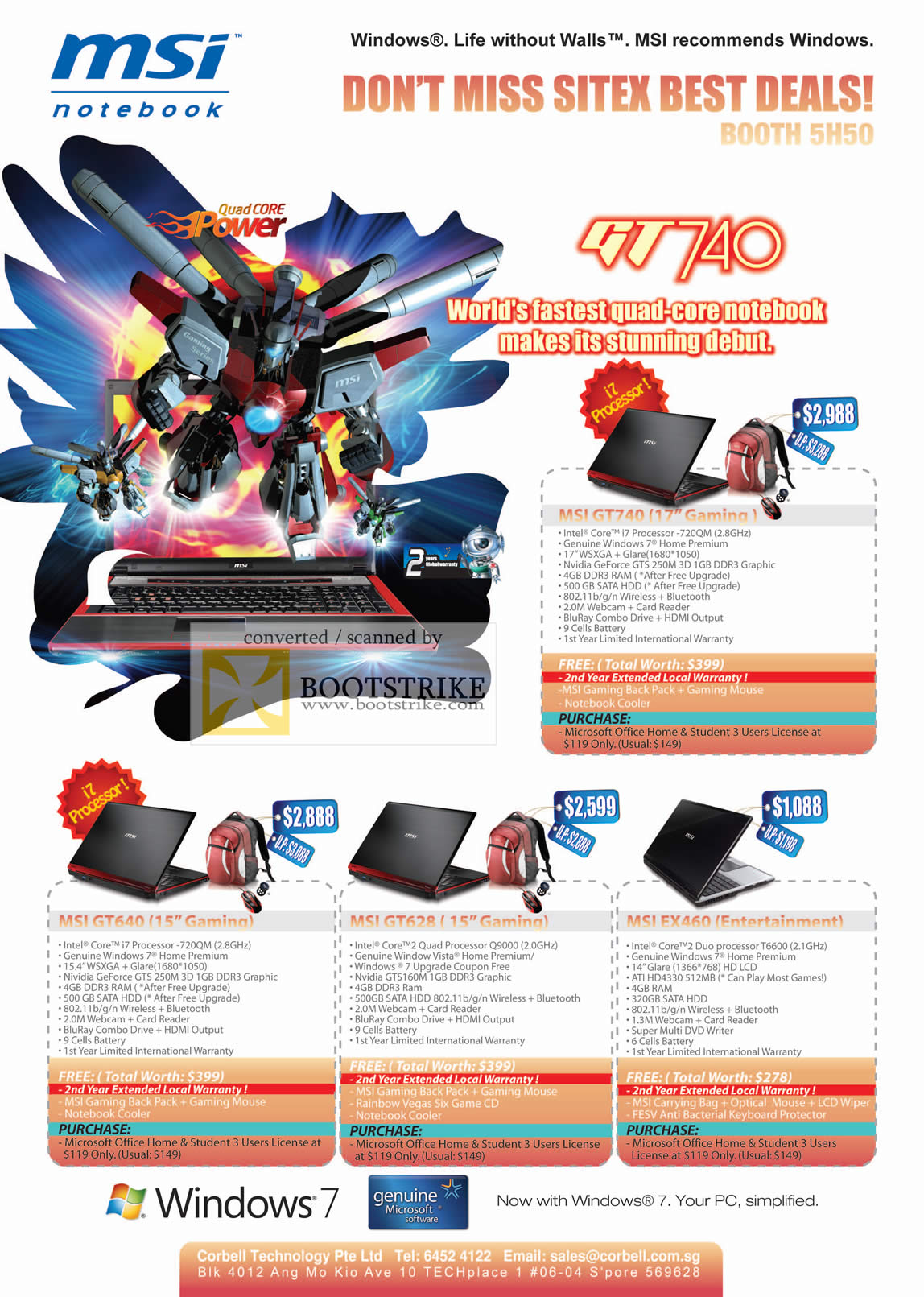 Sitex 2009 price list image brochure of MSI Notebook Gaming GT740 GT640 GT628 EX460