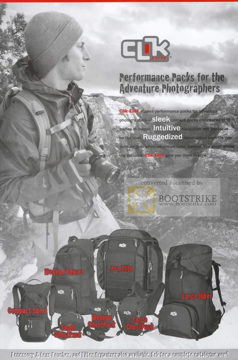 Sitex 2009 price list image brochure of Manda Photo Services CLK Performance Packs Backpacks Pouches