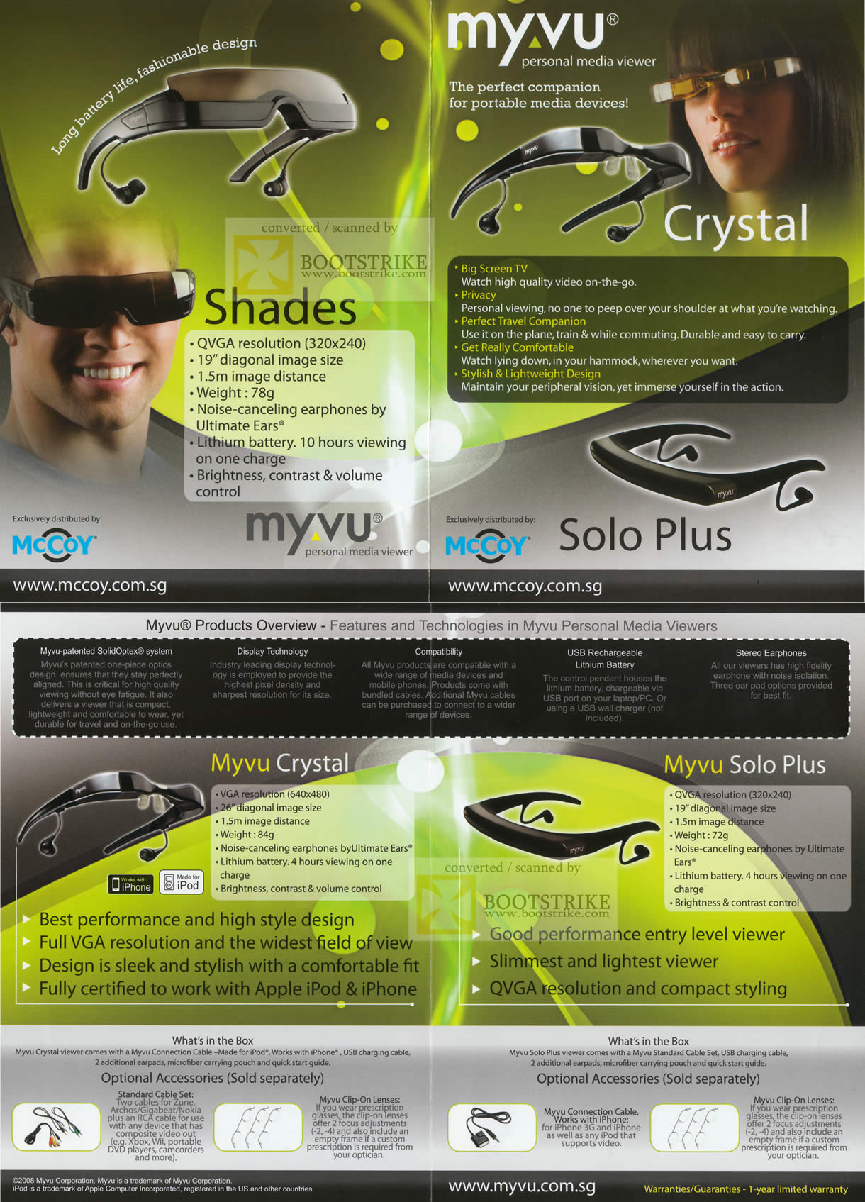 Sitex 2009 price list image brochure of Mccoy Myvu Personal Media Viewer Shades Crystal Solo Plus