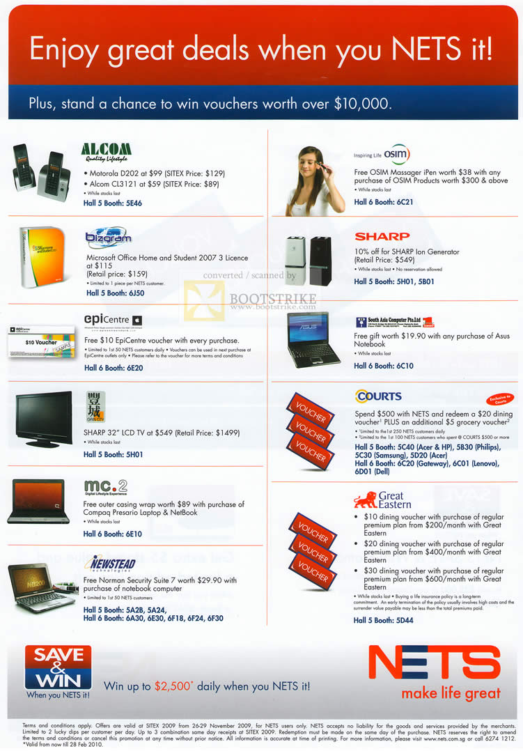Sitex 2009 price list image brochure of NETS Deals Alcom OSim BizGram Sharp Apple Courts Newstead