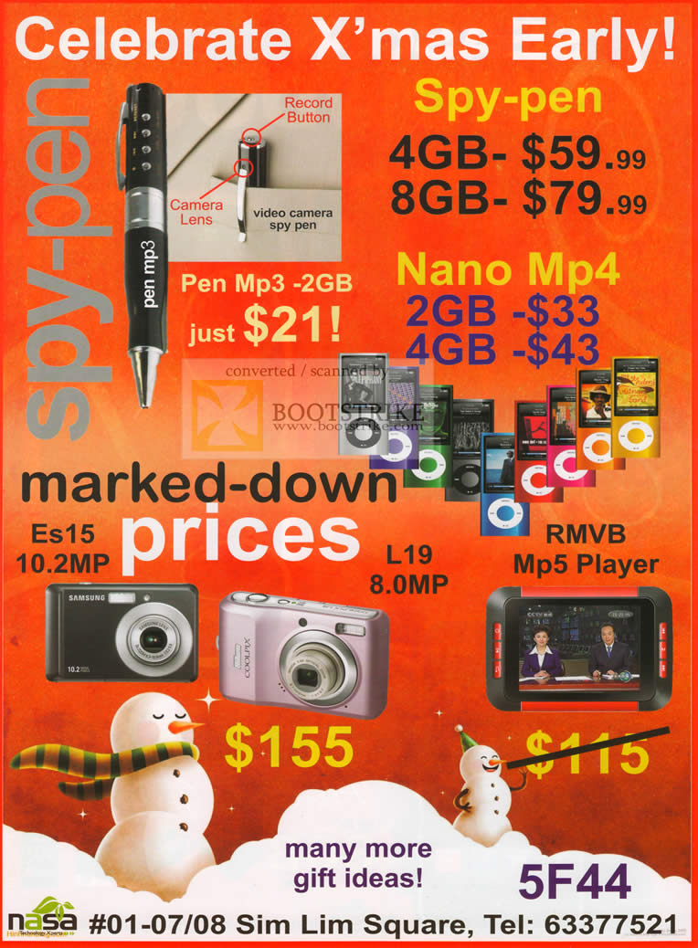 Sitex 2009 price list image brochure of Nasa Spy Pen Nano Mp4 Digital Camera RMVB Mp5 Player