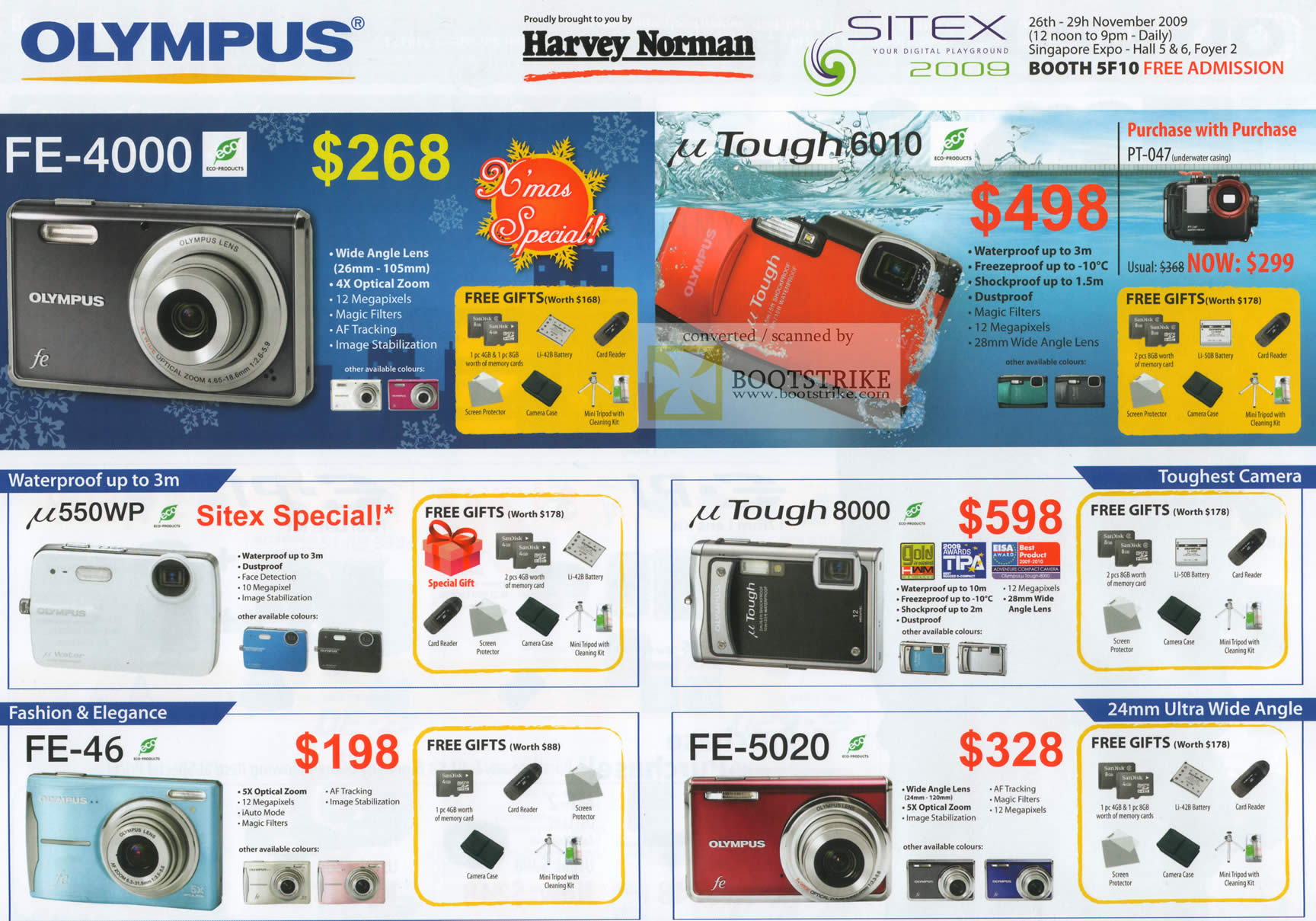 Sitex 2009 price list image brochure of Olympus Digital Cameras FE 4000 UTough 6010 U550wp 8000 Fe 46 Fe 5020