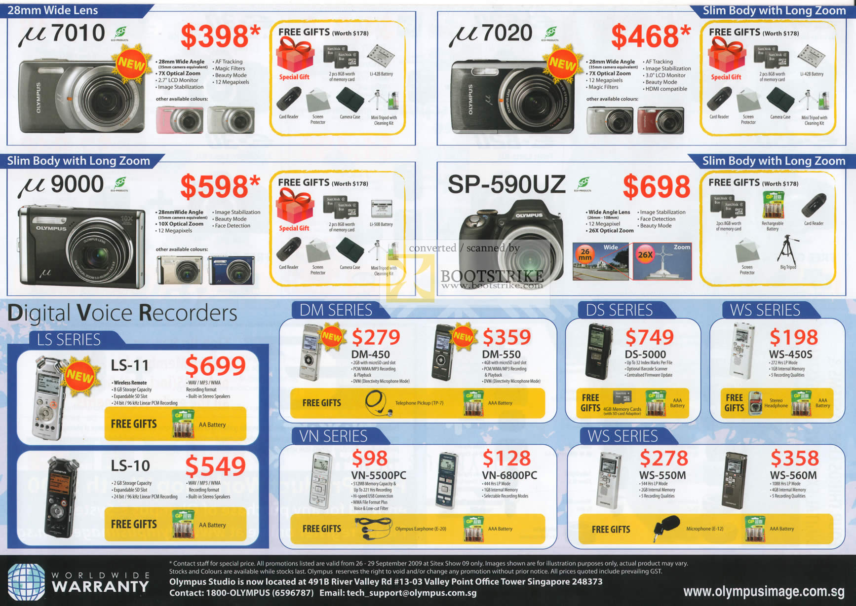 Sitex 2009 price list image brochure of Olympus Digital Cameras U7010 U900 U7020 Sp 590uz Digital Voice Recorders