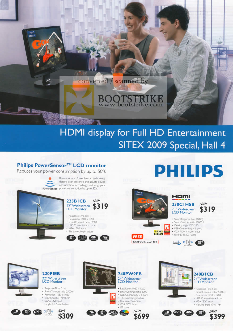 Sitex 2009 price list image brochure of Philips LCD Monitors 225B1CB 230C1HSB 220PIEB 240PW9EB 240B1CB