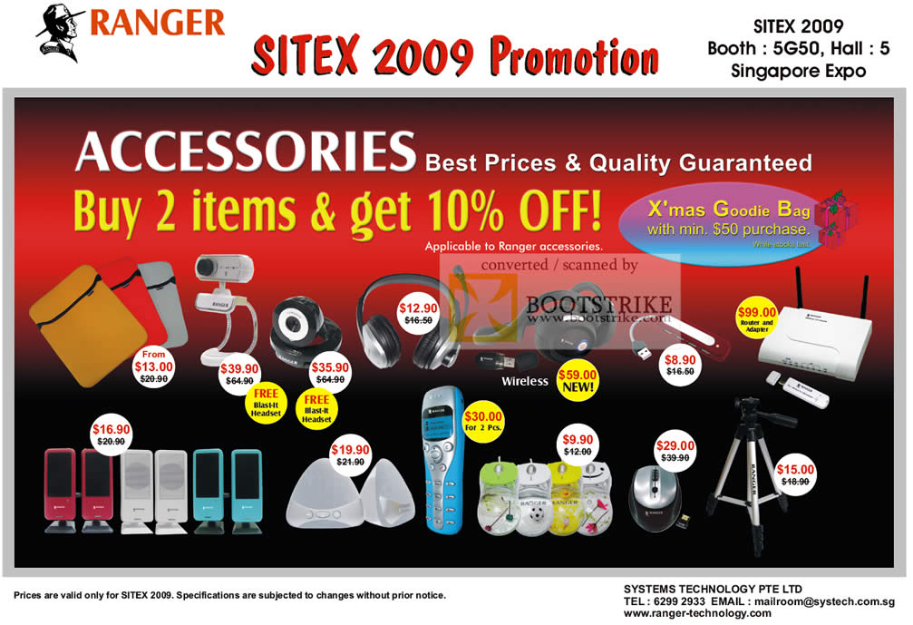 Sitex 2009 price list image brochure of Ranger Accessories Headset Webcam Speakers Reader Cases