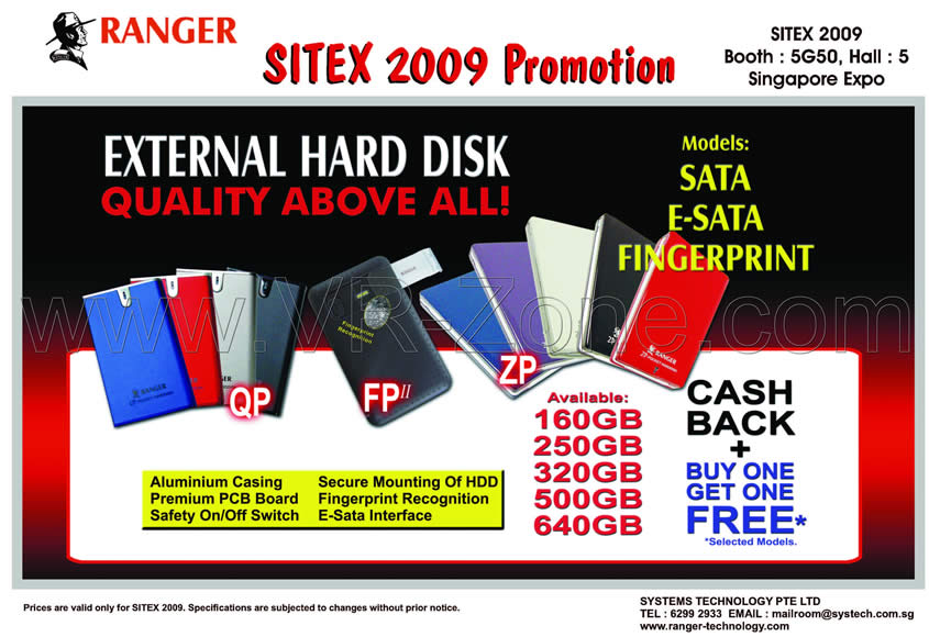 Sitex 2009 price list image brochure of Ranger External Hard Disk Storage Drives QP FP ZP