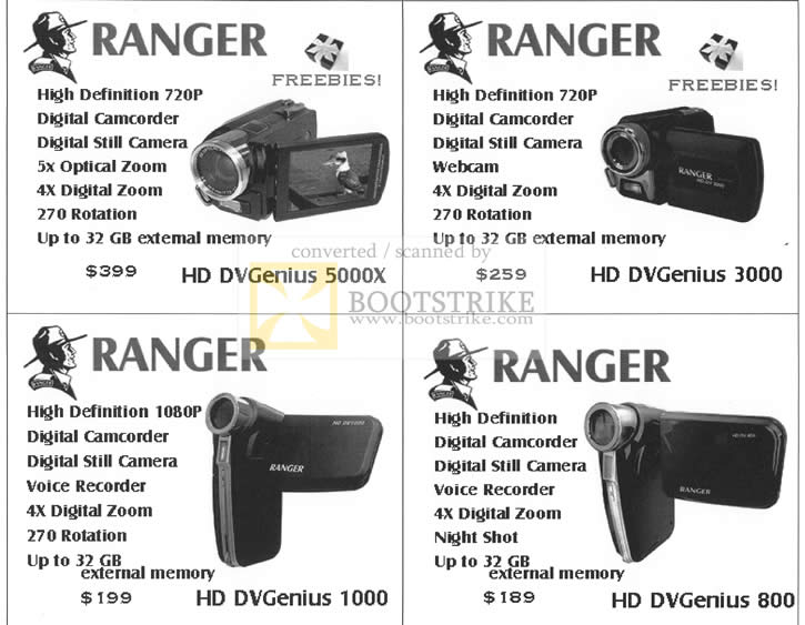 Sitex 2009 price list image brochure of Ranger Video Camcorder HD DVGenius 5000X 3000 1000 800