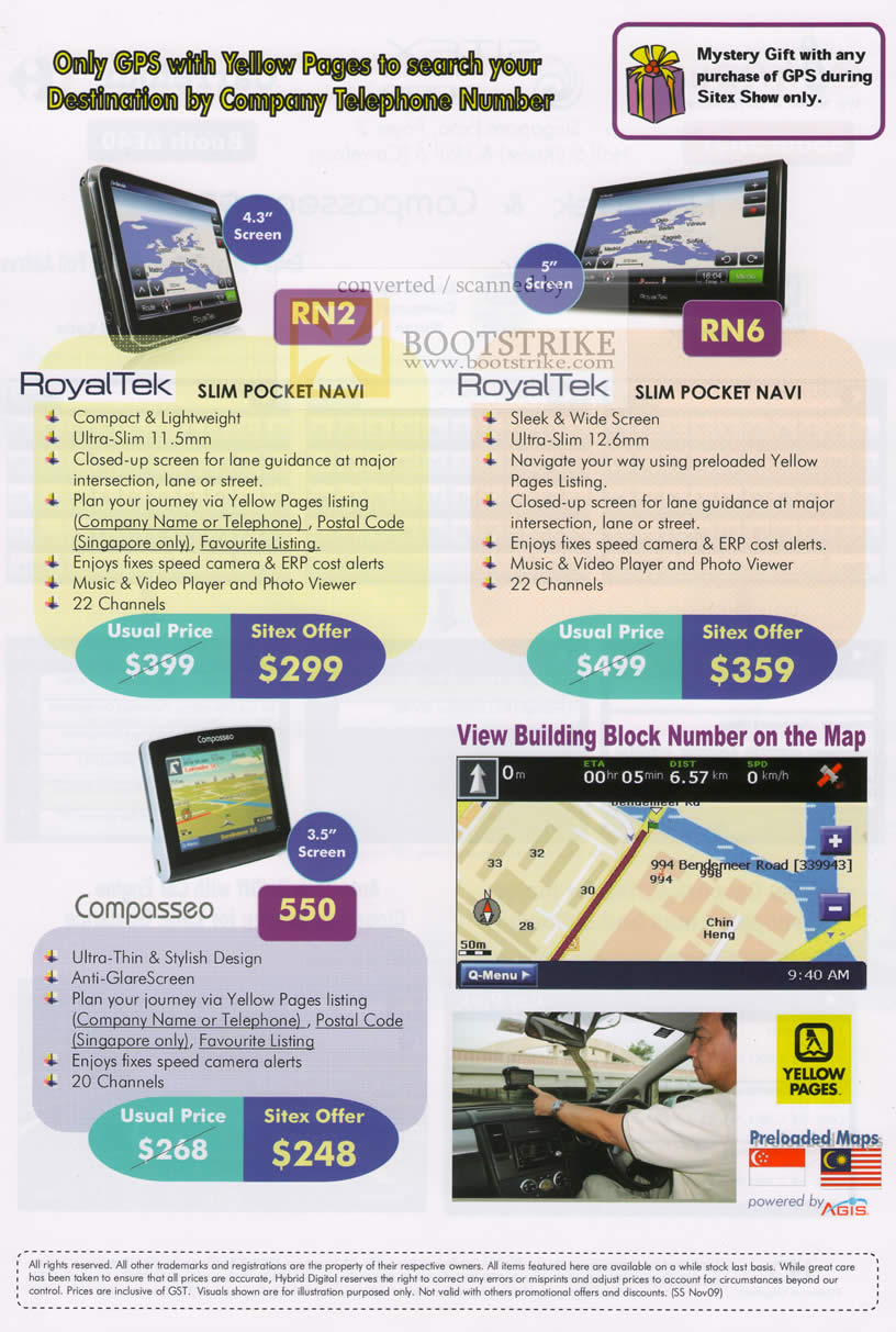 Sitex 2009 price list image brochure of RoyalTek GPS Navigation System Slim Pocket Navi RN2 RN6 Compasseo 550