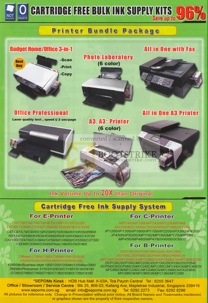 Sitex 2009 price list image brochure of SEPOMs Printer Bundle Packages Free Ink Supply System