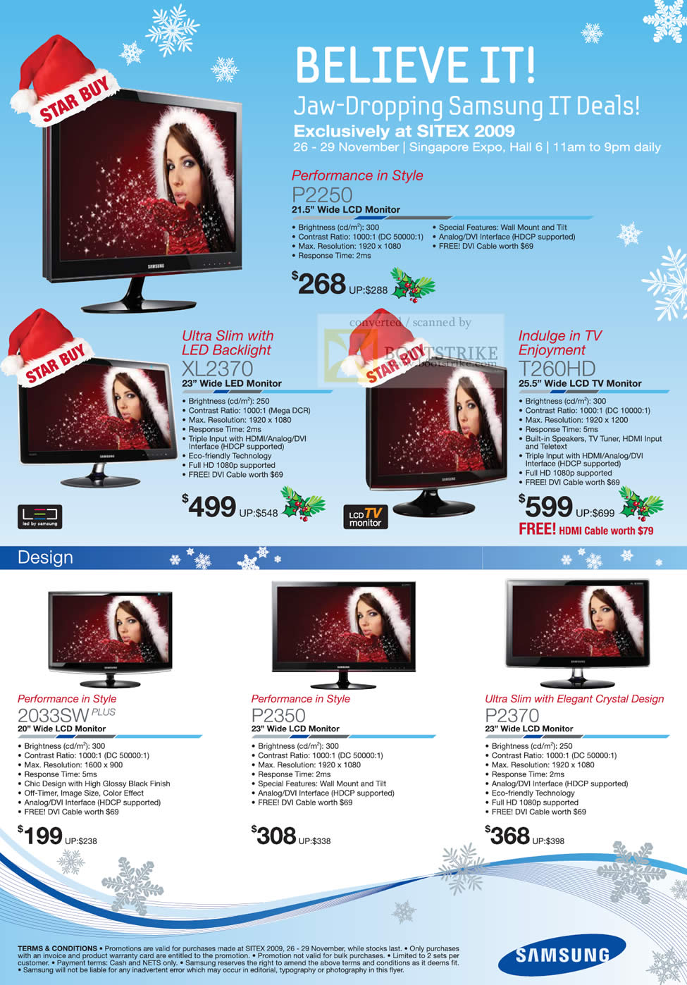 Sitex 2009 price list image brochure of Samsung LCD Monitors P2250 XL2370 T260HD 2033SW P2350 P2370