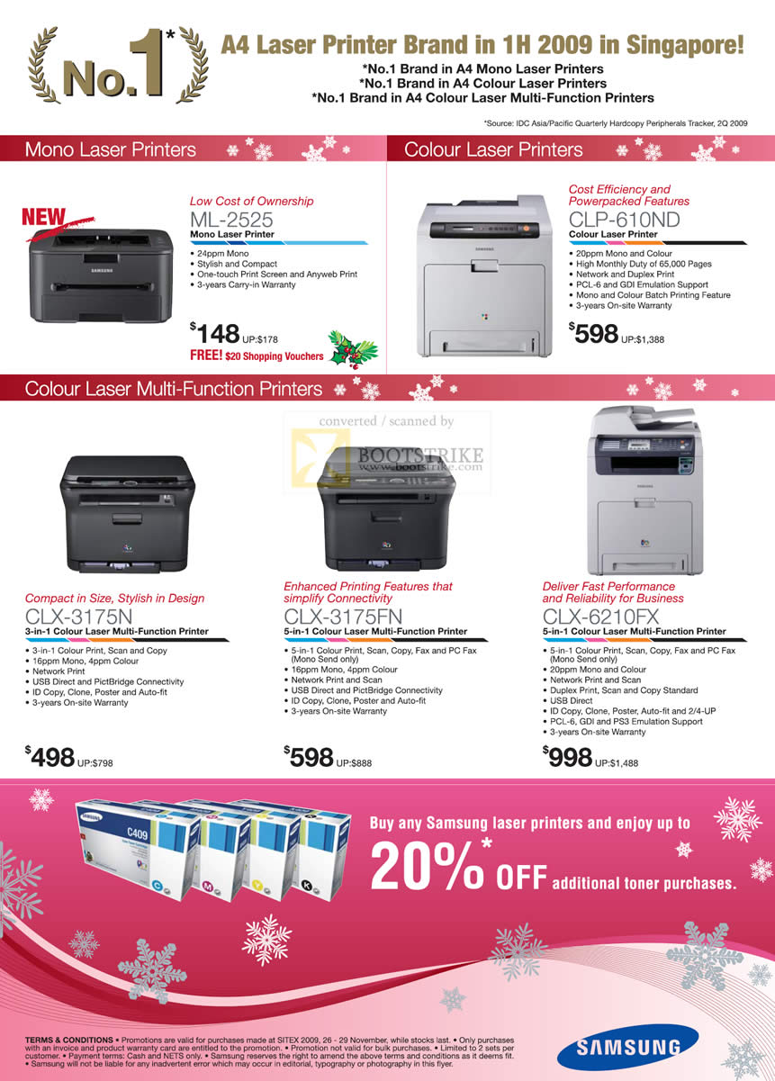 Sitex 2009 price list image brochure of Samsung Laser Printers Colour Multi Function ML 2525 CLP 612ND CLX 3175N 3175FN 6210FX