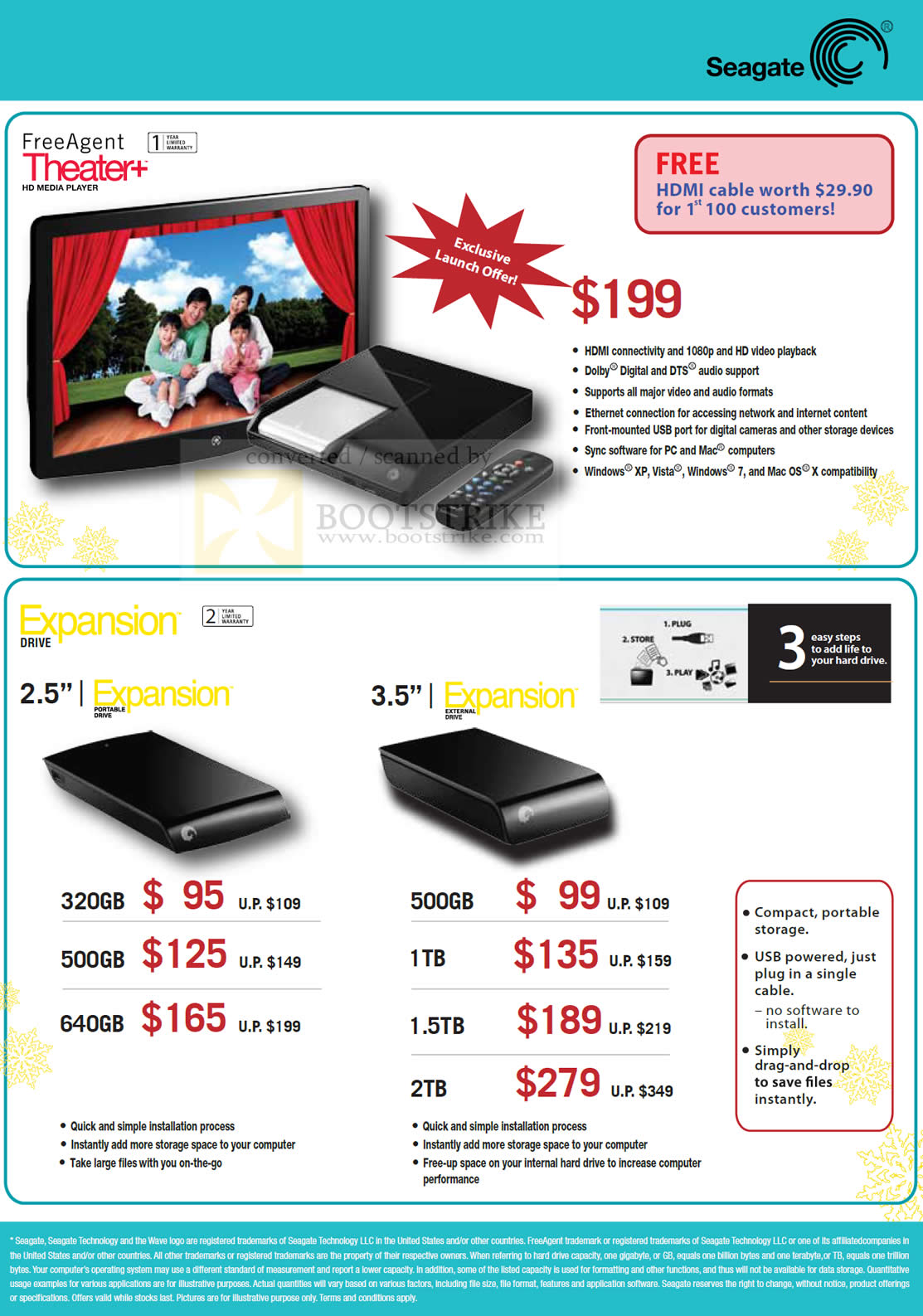 Sitex 2009 price list image brochure of Seagate FreeAgent Theater Media Player Expansion Portable Drive