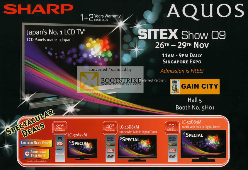 Sitex 2009 price list image brochure of Sharp LCD TV Aquos Deals Highlighs Gain City