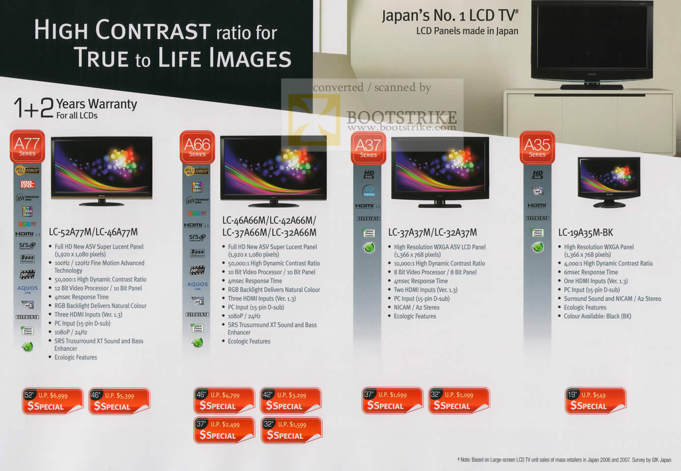 Sitex 2009 price list image brochure of Sharp LCD TV Aquos LC 52A77M 46A77M 46A66M 37A37M 19A35M