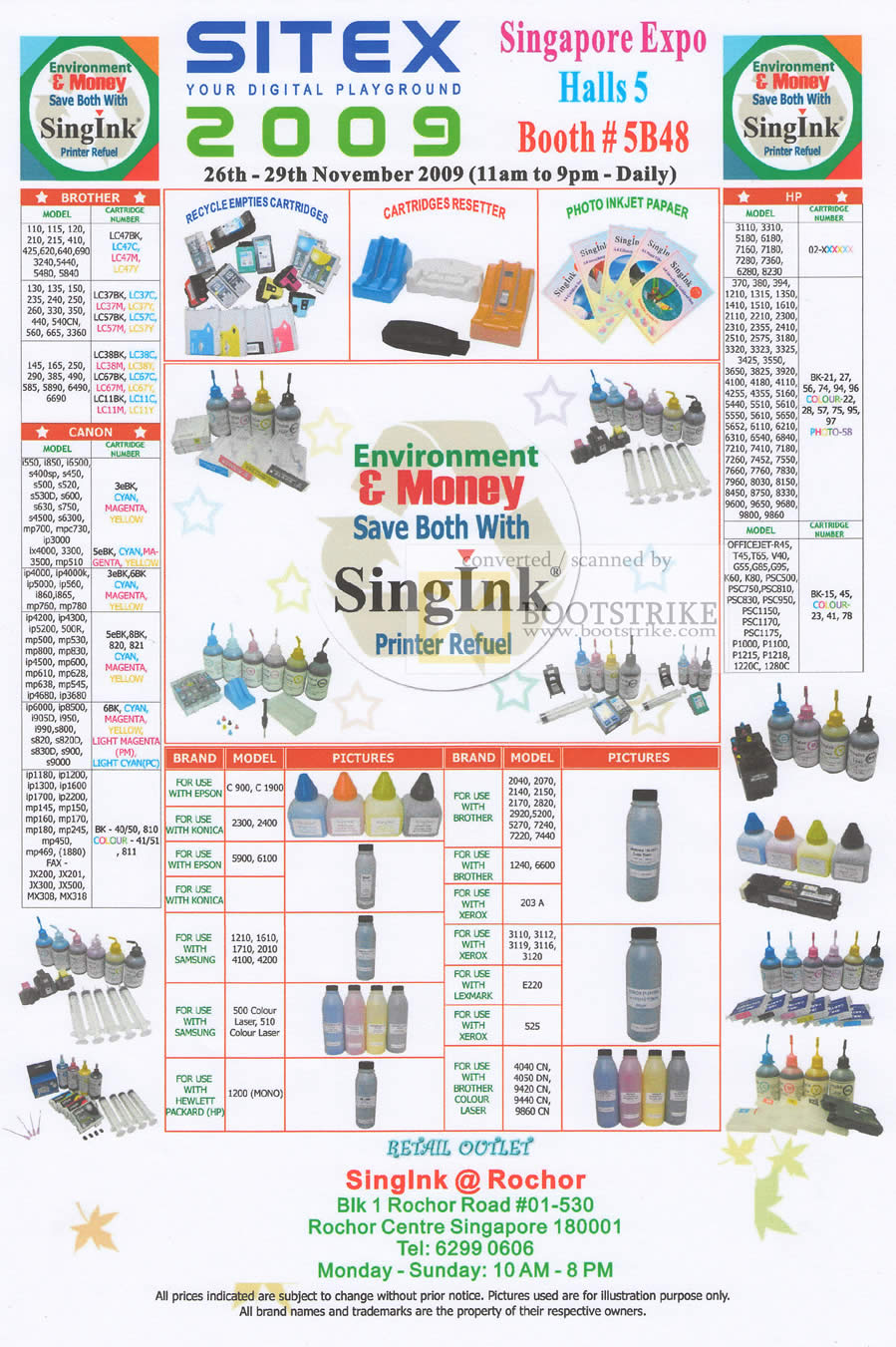 Sitex 2009 price list image brochure of SingInk Printer Refuel Brother Canon HP