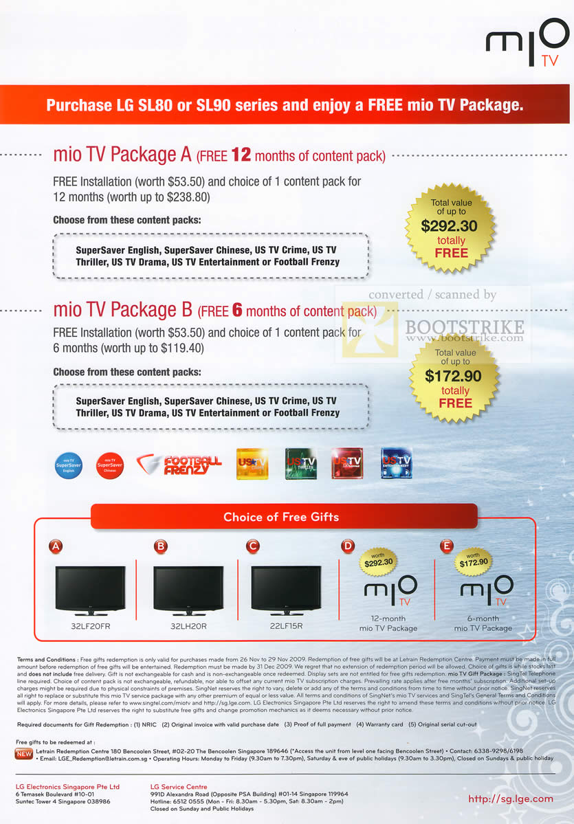 Sitex 2009 price list image brochure of Singtel Mio TV Package LG Booth