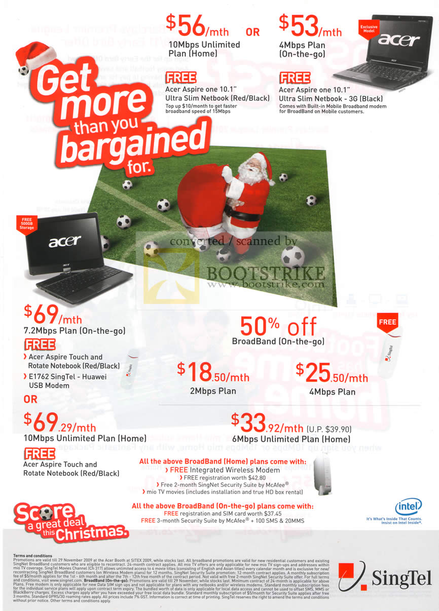 Sitex 2009 price list image brochure of Singtel Singnet Broadband Mobile Acer Aspire One Ultra Slim Netbook Touch Rotate Notebook