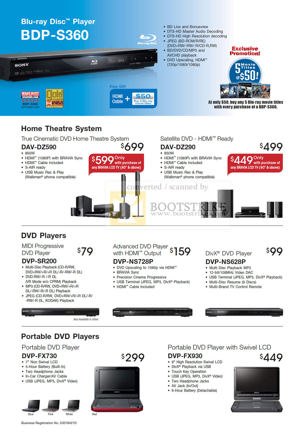 Sitex 2009 price list image brochure of Sony Blu Ray BDP S360 Home Theatre DAV DVD Portable DVP Players