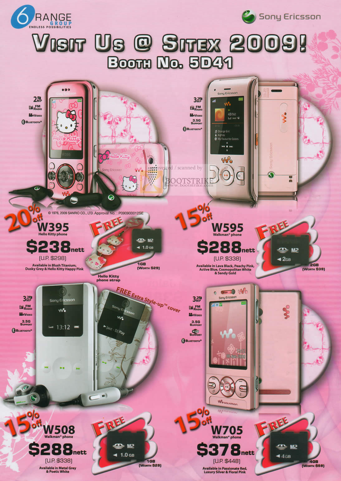 Sitex 2009 price list image brochure of Sony Ericsson 6Range Mobile Phones W395 W595 W508 W705