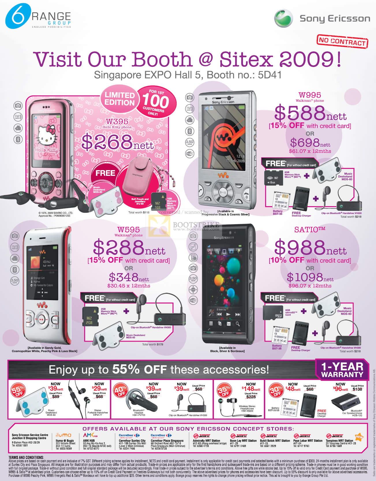 Sitex 2009 price list image brochure of Sony Ericsson W395 W995 W595 Satio Mobile Phones Walkman Bluetooth Wireless Headphones