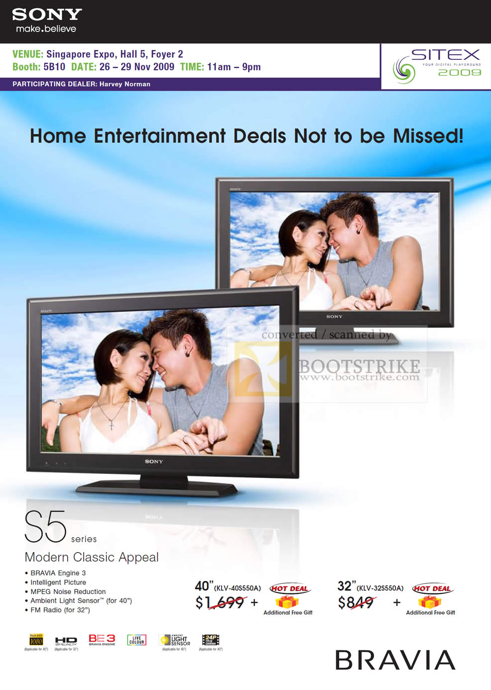 Sitex 2009 price list image brochure of Sony S5 Series Bravia LCD TV