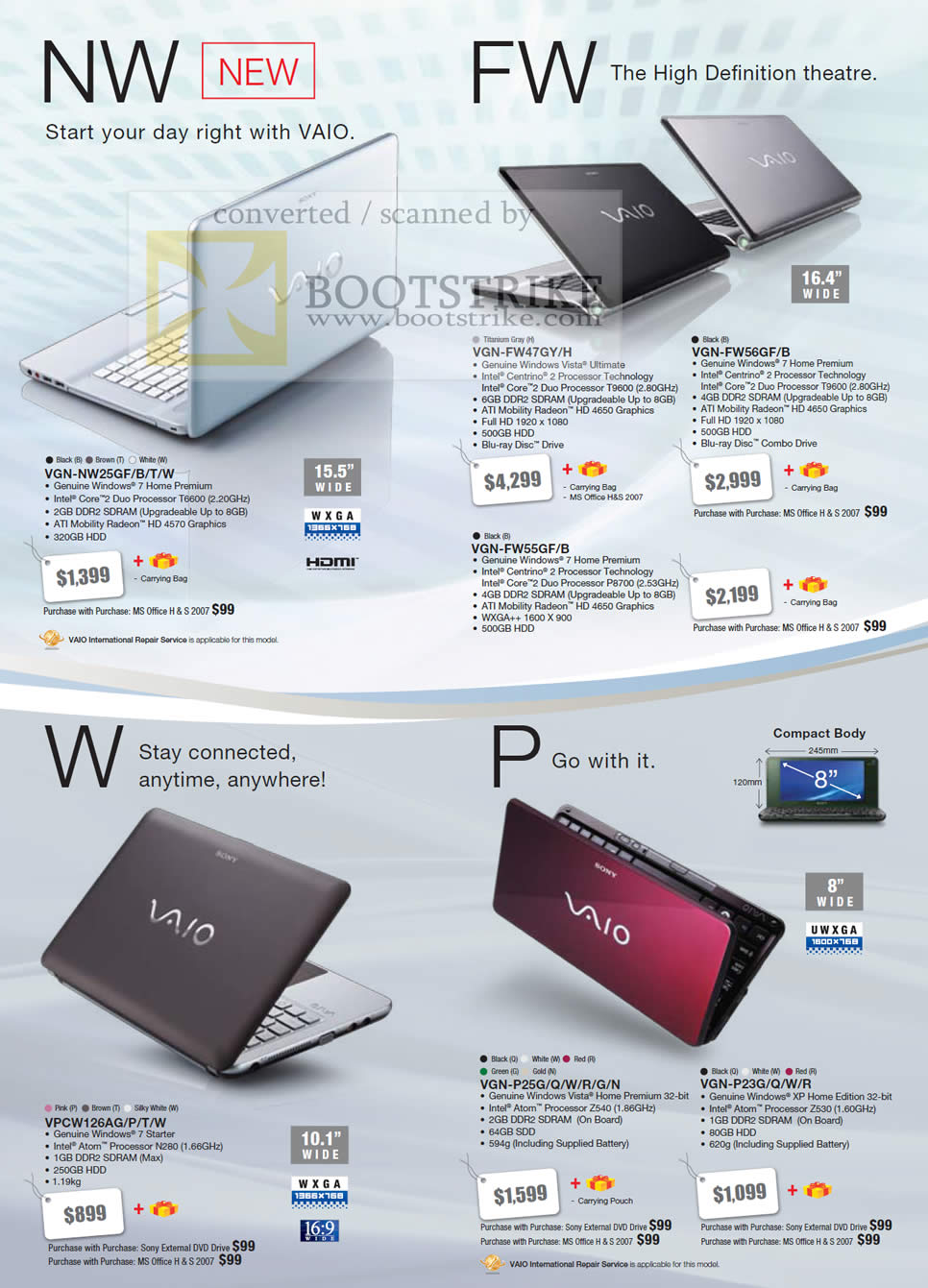 Sitex 2009 price list image brochure of Sony Vaio NW Series FW Series W Series P Series