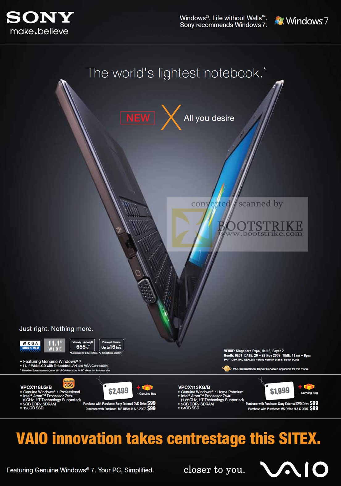 Sitex 2009 price list image brochure of Sony Vaio X Series Notebook VPCX118LG VPCX113KG