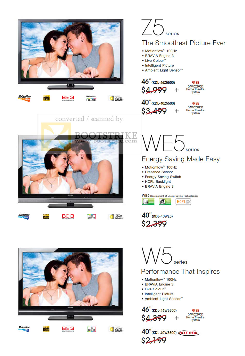 Sitex 2009 price list image brochure of Sony Z5 WE5 W5 Series Bravia LCD TV