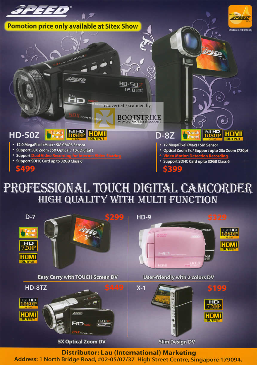 Sitex 2009 price list image brochure of Speed Video Camcorder HD 50Z D8Z D 7 HD 9 HD 8TZ X 1