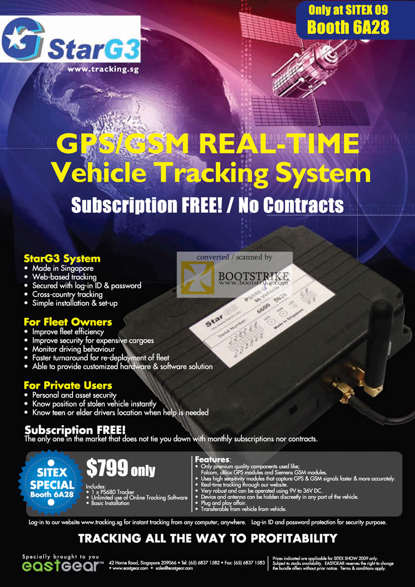 Sitex 2009 price list image brochure of StarG3 GPS GSM Real Time Vehicle Tracking System Eastgear