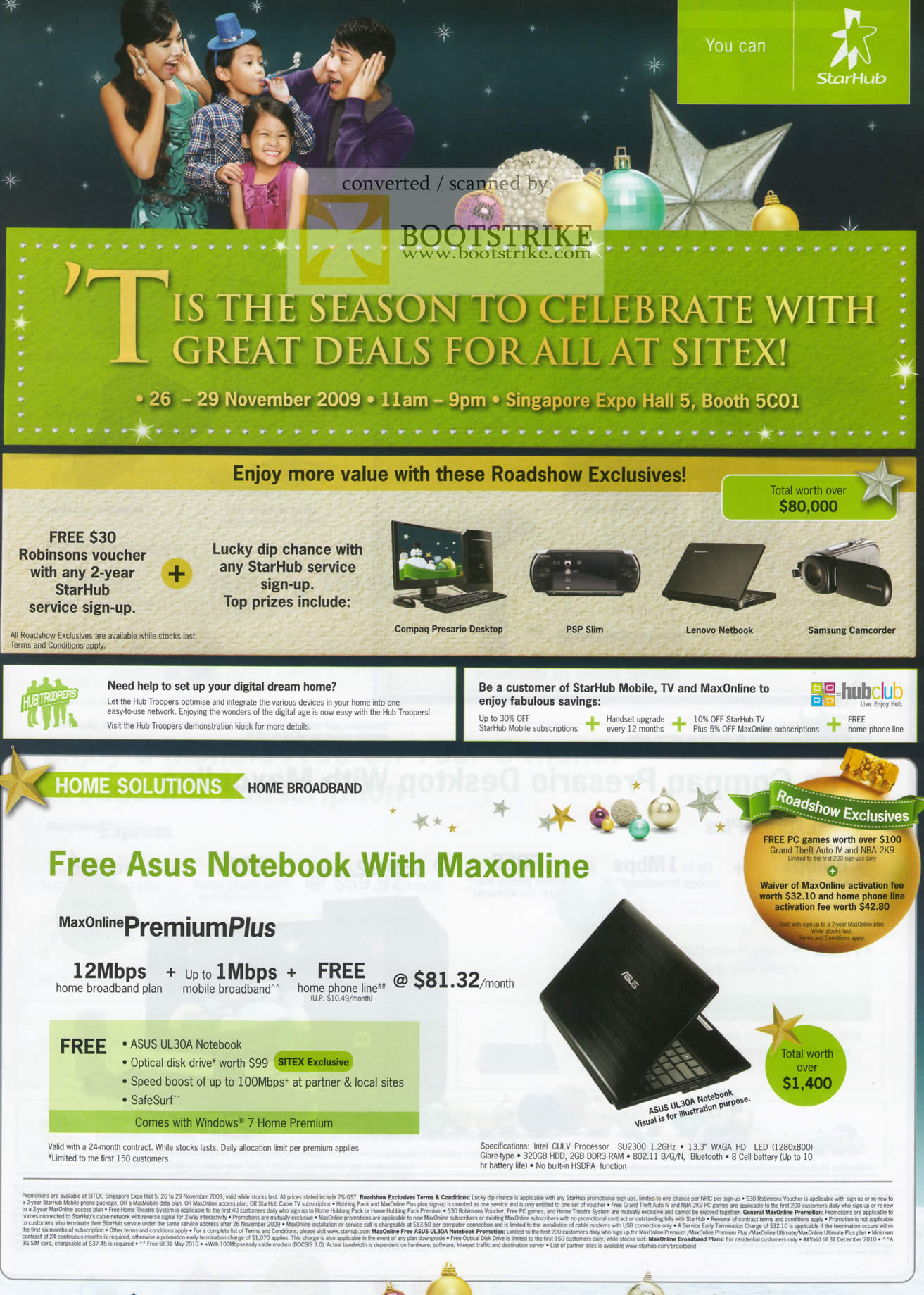 Sitex 2009 price list image brochure of Starhub Asus UL30A Notebook MaxOnline PremiumPlus Home Broadband