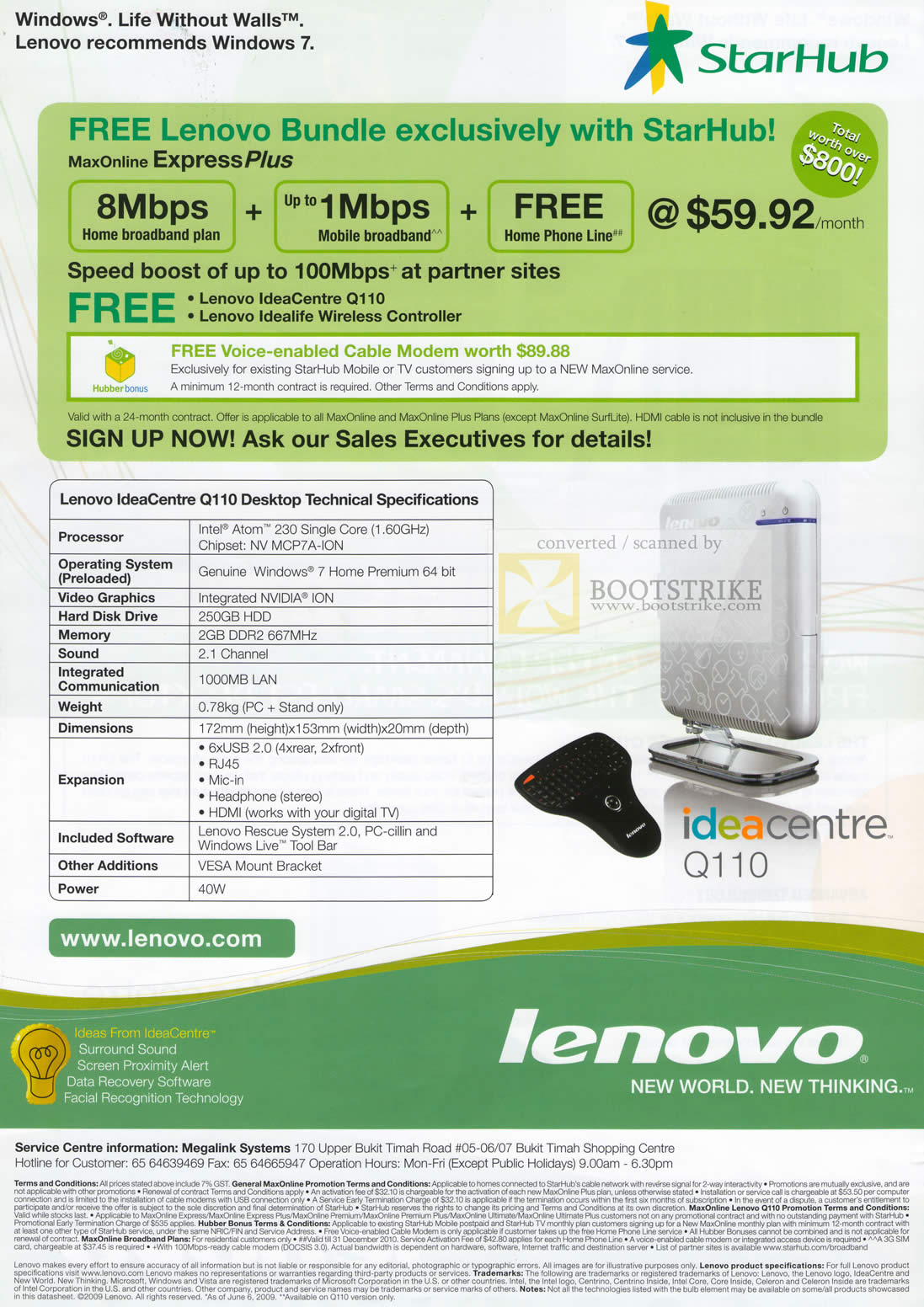 Sitex 2009 price list image brochure of Starhub Lenovo IdeaCentre Q110 Desktop PC Specifications