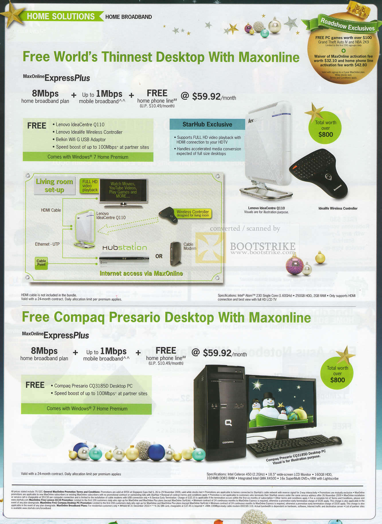 Sitex 2009 price list image brochure of Starhub MaxOnline Lenovo IdeaCentre Q110 Compaq Presario Desktop CQ3185D