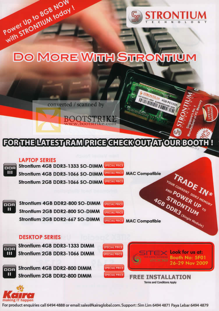 Sitex 2009 price list image brochure of Strontium Technology DDR RAM Laptop Series Desktop Series DD3 DDR2 Trade In