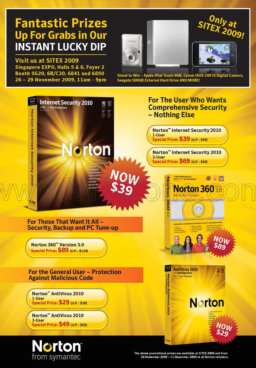 Sitex 2009 price list image brochure of Symantec Norton Internet Securit 2010 360 Antivirus