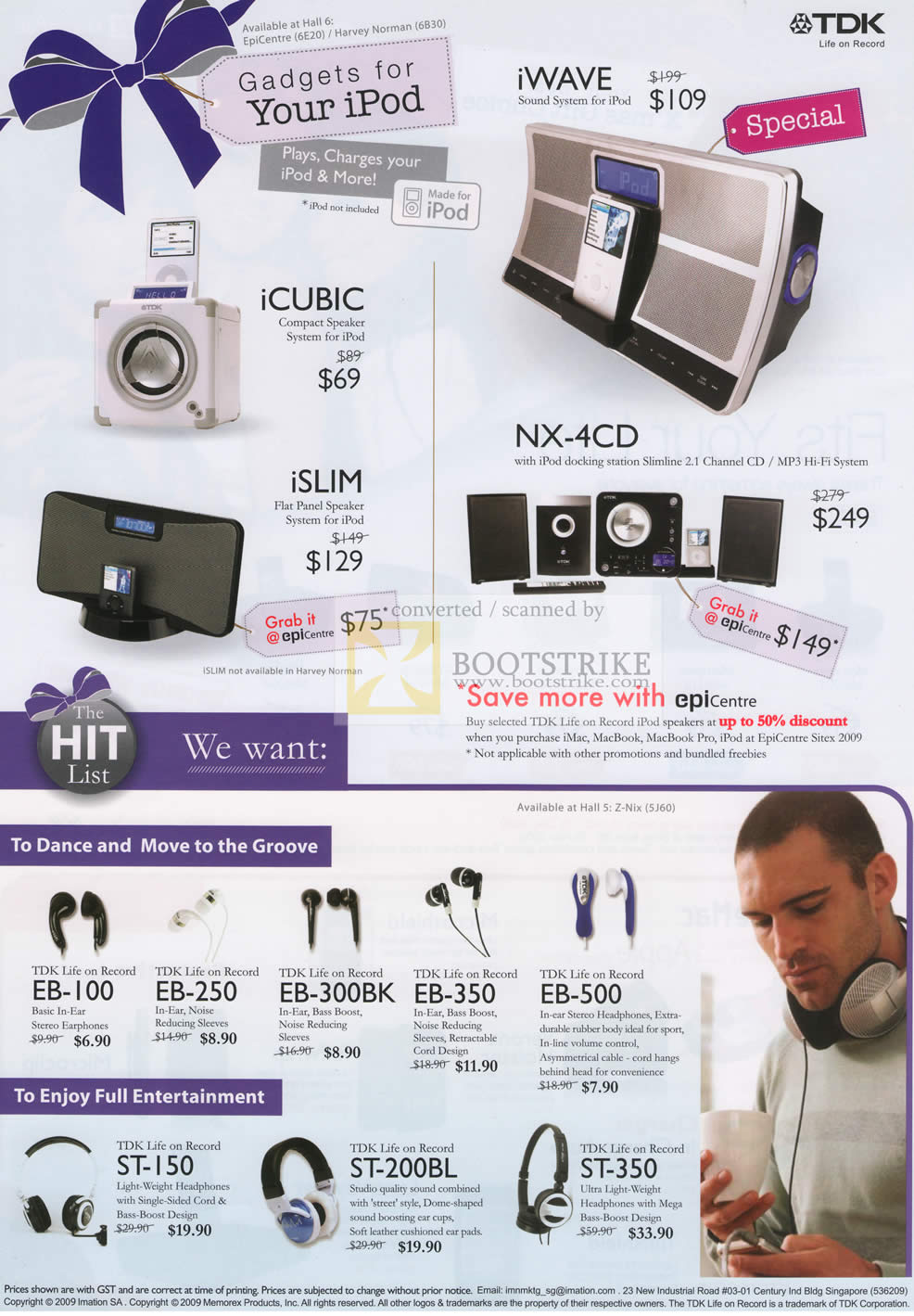 Sitex 2009 price list image brochure of TDK IWave Speakers ICubic ISlim NX 4CD Earphones Headsets