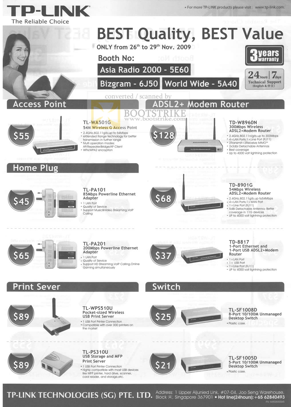 Sitex 2009 price list image brochure of TP Link Access Point Wireless Router ADSL Modem HomePlug Powerline Switch