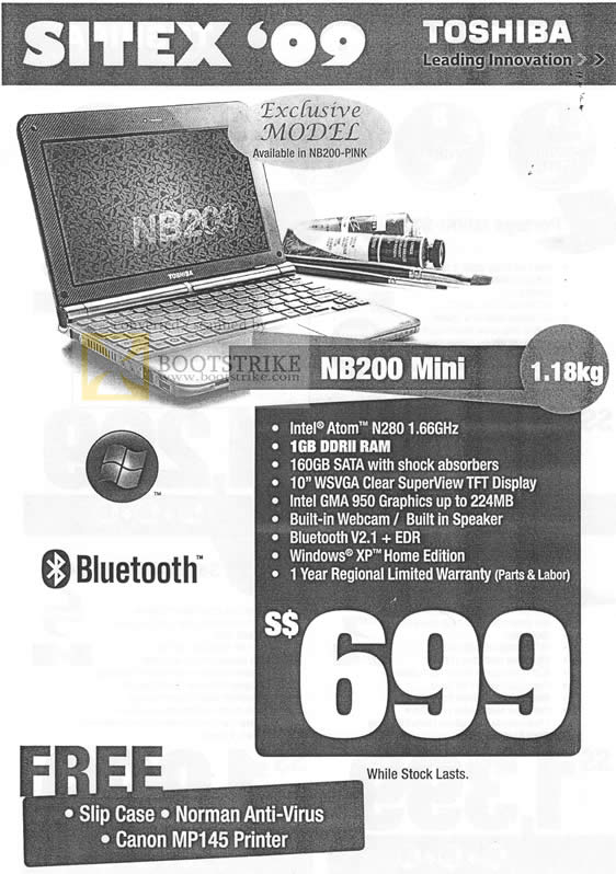 Sitex 2009 price list image brochure of Toshiba NB200 Mini Notebook